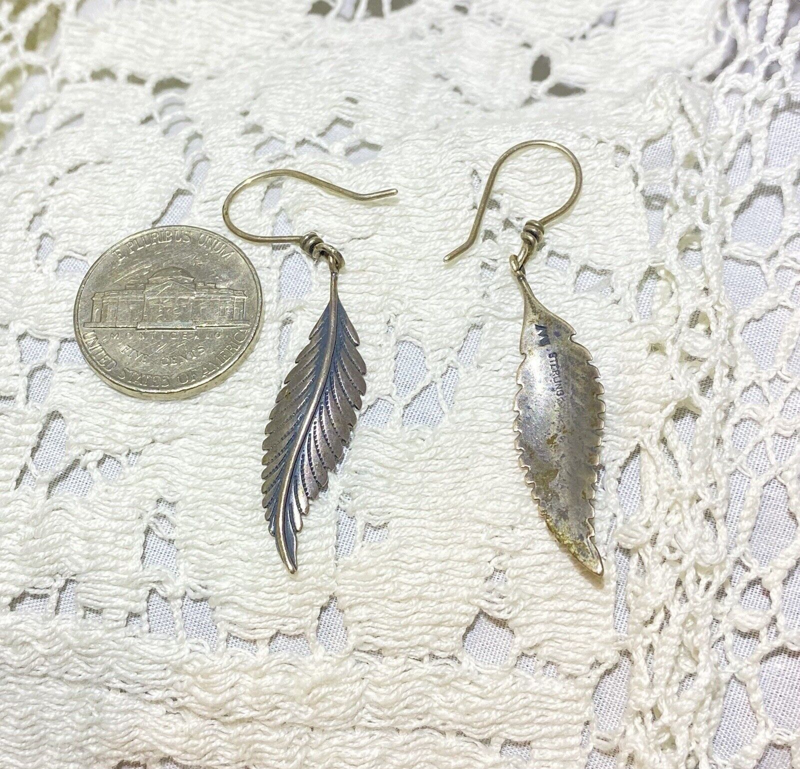 Native American Sterling Silver feather earrings … - image 5