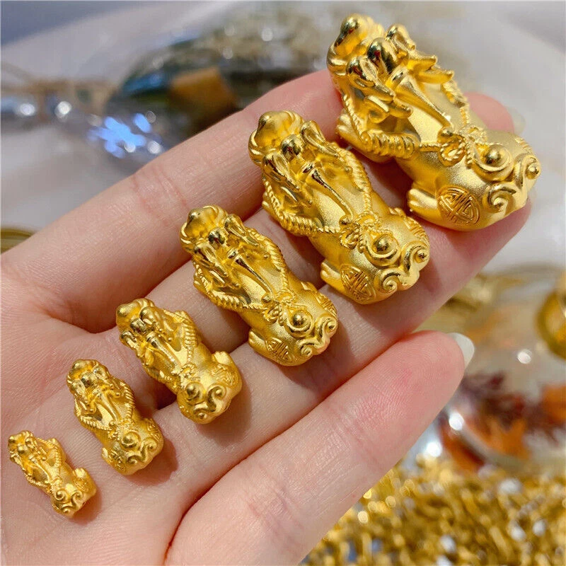 1pcs Real 24k Yellow Gold Pendant 3D Hard Gold Pixiu Luck DIY Loose Bead  Pixiu