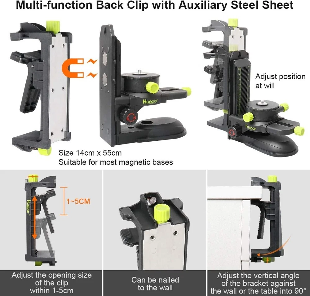 Adjustable Laser Level Bracket– Magnetic Base, Height Adjustment, 1/4"-20 Thread