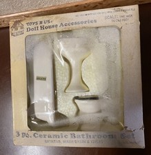 Vintage Dollhouse Ceramic 3 Pcs Bathroom Set 1:12 Still in Box