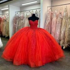 Red Quinceanera Dresses Ball Gown Sequin Applique Strapless Sweet 16 Prom Dress