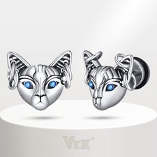 Aretes con cabeza de gato Vnox para hombre ojo azul circonita cúbica, acero inoxidable punk rock motociclista