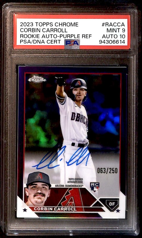 2023 Topps Chrome Rookie Auto Purple 63/250 Corbin Carroll #RA-CCA PSA 9 /10 TS7