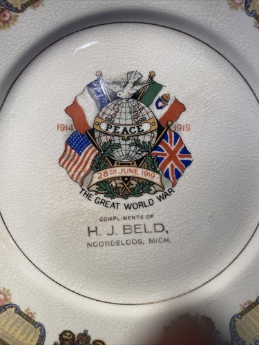 Sieg 1920 H.J. Beld Noordeloos Michigan Souvenir Teller The Great World War - Bild 2 von 7