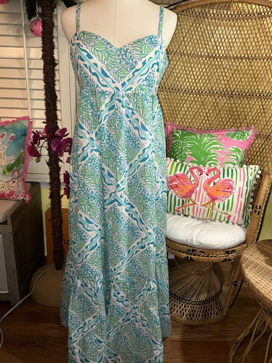 Lilly Pulitzer Hiedi Cotton Maxi Dress Women's Clothing Prism Blue : 10
