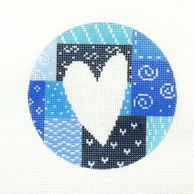 CBK/ Starke Art Blue Patchwork Heart Ornament Handpainted Needlepoint Canvas