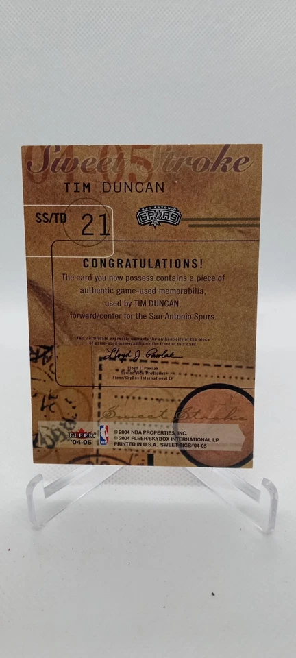 2004-05 Fleer Sweet Sigs Tim Duncan RED Sweet Stroke Game-Worn Patch !!! SPURS - Image 2 of 2