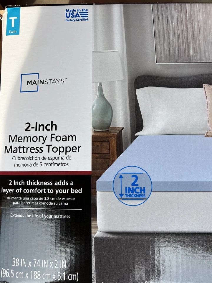 Mainstays 2'' Memory Foam Mattress Topper, Twin Size, Blue - Image 4 of 4