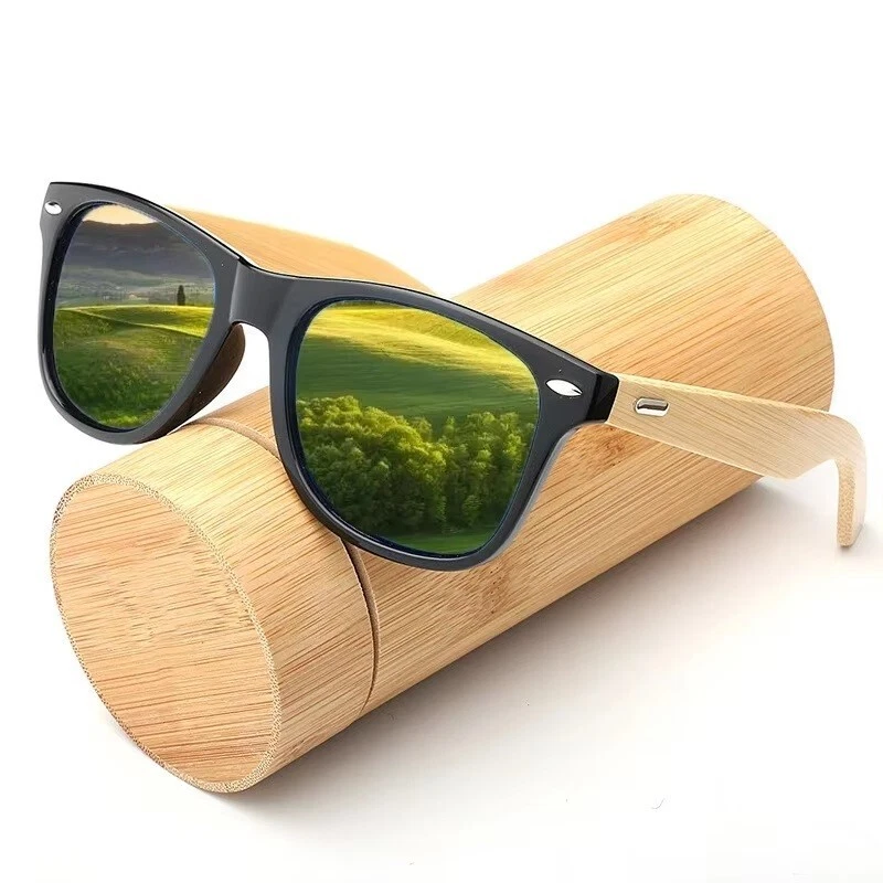 Gafas de sol cuadradas de madera de bambú para hombre y mujeres, gafas exterior - Image 2 of 4