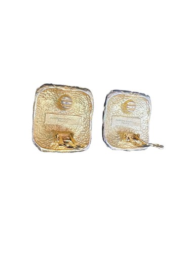 Pendientes de oro vintage Parfums Givenchy Francia/pendientes de clip con logotipo de diseñador - Imagen 4 de 5