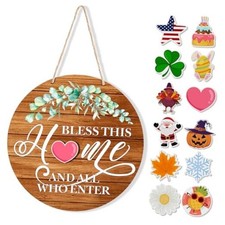 Interchangeable Welcome Sign Valentine's Day Front Door Decoration, Red Brown