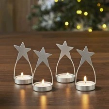 Star Tealight Holder Silver Set of 4 4x1.75x1.75 VHC Brands
