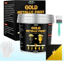 Gold Paint, 35 Floz Metallic Liquid Gold Leaf Paint - Non Toxic Shiny Acrylic Co