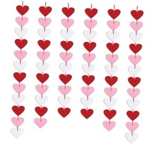 72 Red Pink White Felt Hearts Garland - NO DIY - Valentines Day Decor -