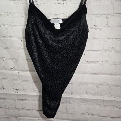 Vtg Cinema Etoile 80s Teddie Seductive Wear Black Velvet High Thigh Cut Sz Med