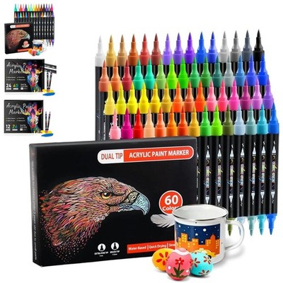 Acrylic Paint Marker Pens Set Brush/Fine Dual Tip Permanent Waterproof Opaque