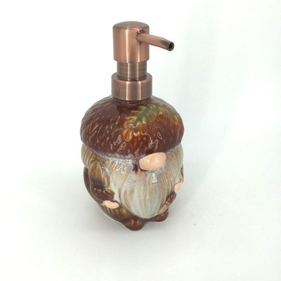 Nantucket Gnome Acorn Soap Dispenser Autumn Ceramic Brushed Copper Pump 6.5'' H