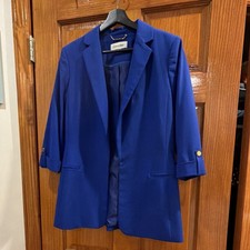 Calvin Klein Blue Open Front Blazer Notched Lapel Gold Button Size 6