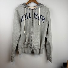 Y2K Hollister Puff Logo Waffle Hood Full Zip Hoodie Mens Large Distressed Skater