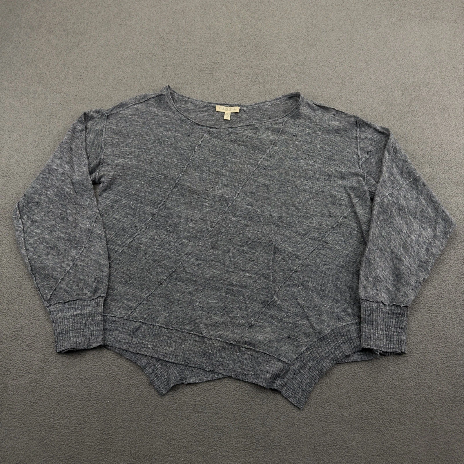Eileen Fisher 100% Merino Wool Asymmetrical Hem Sweater Angled Gray Petite PS