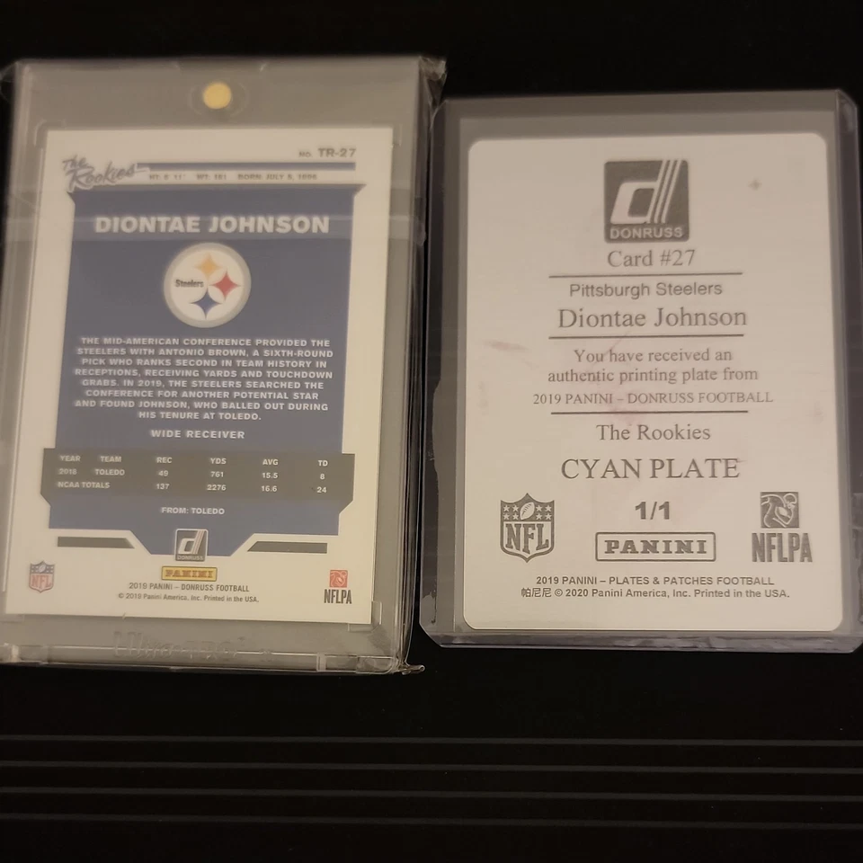 2019 Panini Donruss - The Rookies Diontae Johnson #TR-27 and 1/1 printing plate - Image 2 of 2