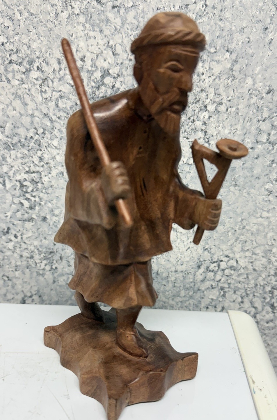 Old Wise Farmer Man Wood Carving Statue 8"