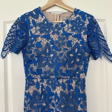 Asos Women’s Lace Dress Size 4 Blue Overlay Nude Cocktail Holiday