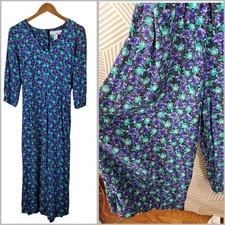 Vintage 90s Jumpsuit Size 6-8 Capri Romper Floral Purple Teal Green Tie Waist