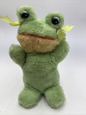 Vtg Commonwealth Green Frog Plush Bows Stuffed Animal 13L