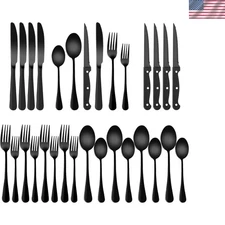 Sleek Black Stainless Steel Cutlery Set: 24-Piece Service for 4 - Modern Appeal