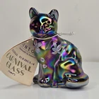 Fenton Art Glass Iridescent Carnival Glass Sitting Cat Figurine - Signed