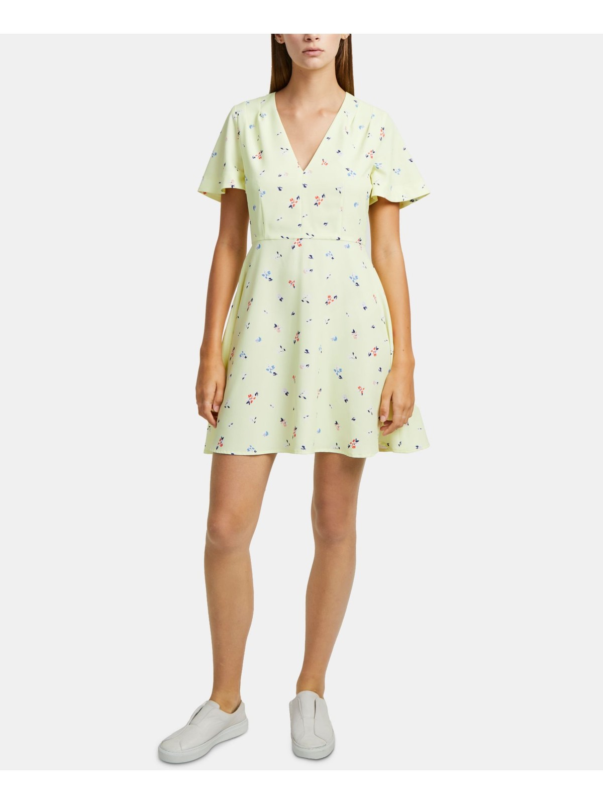 FRENCH CONNECTION Womens Yellow Short Sleeve Mini Fit + Flare Dress 4