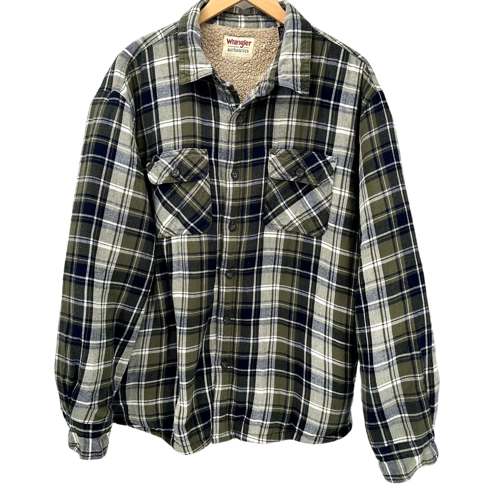 Wrangler Shacket Mens XL Plaid Flannel Sherpa Lined Button Up Long Sleeve