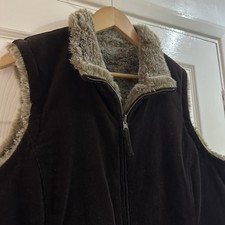 Dash Faux Fur Brown Corduroy Size 18 Reversible Gilet Waistcoat Warm Cosy