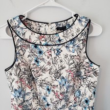 Ann Taylor Dress Cotton Blend White & Red Blue Floral Classic Sheath Dress Sz 0