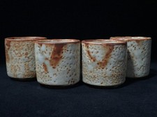 L1939 Vintage Japanese Shino Ware Yunomi Sake Cups Set of 4 Ceramic Tableware