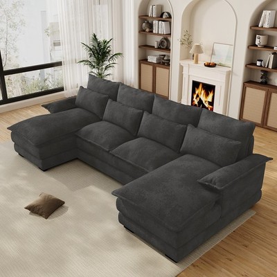110''Chenille U Shaped Sectional Sofa Couch Modular Sectional Sofa Set w/ Chaise
