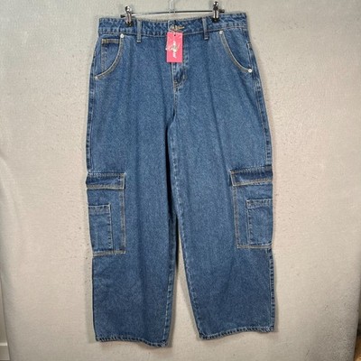 Edikted Womens Size Medium Blue Denim Cargo Jeans 100% Cotton NEW!
