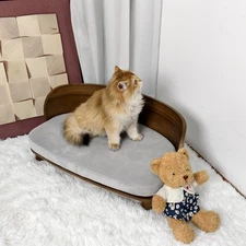 Elevated Dog Bed Pet Sofa with Solid Wood Legs and Bent Wood Back Cats Kittens