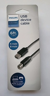 Philips 6 ft USB 2.0 Device Printer/Computer Connection Cord New