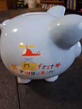 Disney Baby My First Piggy Bank Ceramic Blue Boy 6"