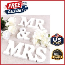 3 Piece Mr Mrs Wedding Sign Set White Wooden Table Top Display Decoration