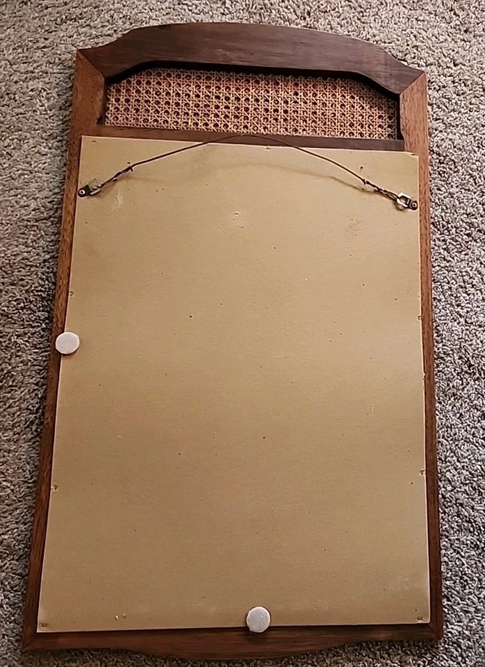 Walnut Mirror With Caning Accents - Mid Century Style - Image 4 of 4