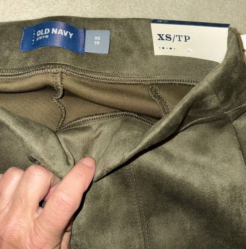 LADIES EXTRA SMALL (XS) OLD NAVY STEVIE OLIVE GREEN FAUX SUEDE LEGGINGS~PANTS~NE - Picture 2 of 3