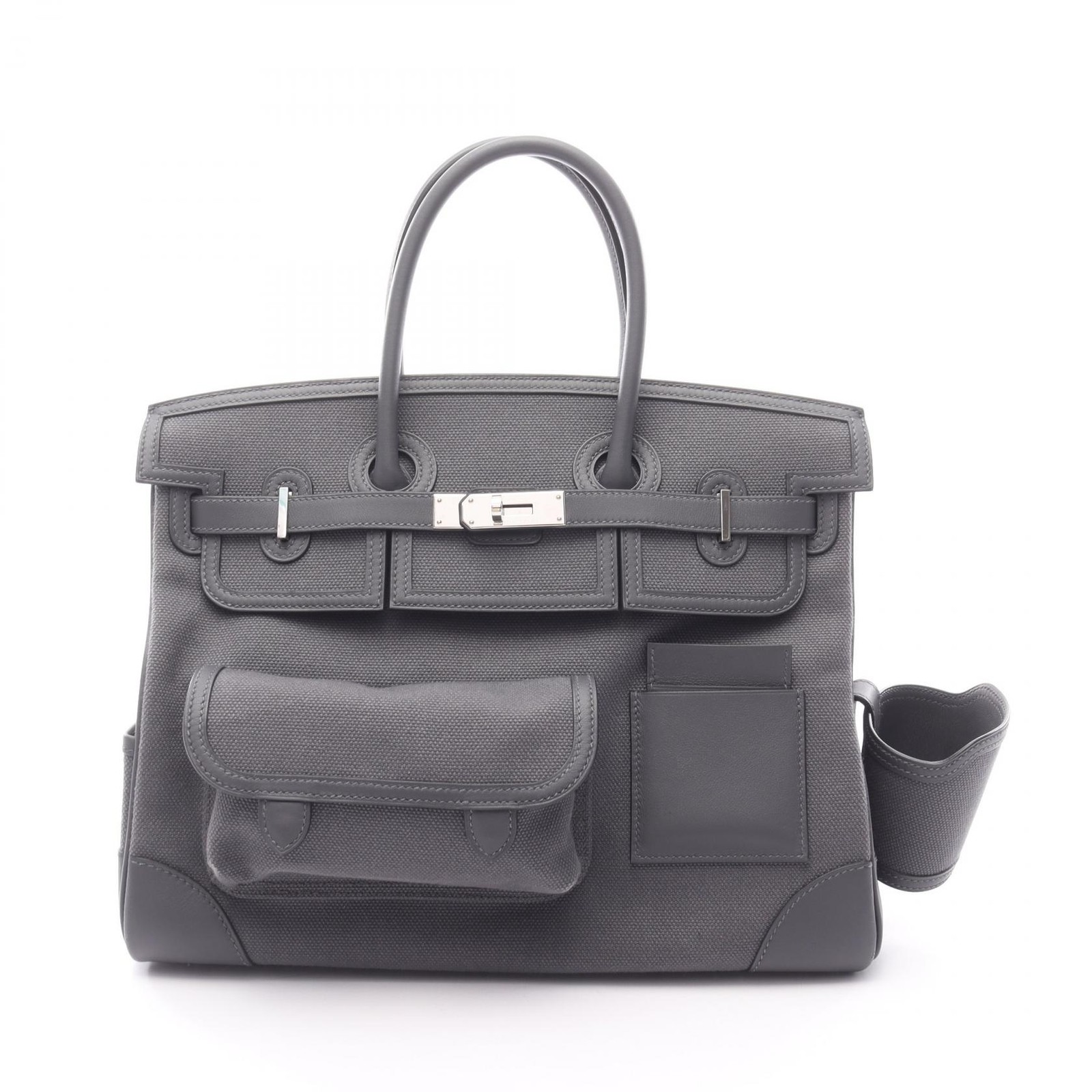 HERMES Birkin Cargo 35 Handbag K Toile H Swift leather Gray Gris misty SHW Used