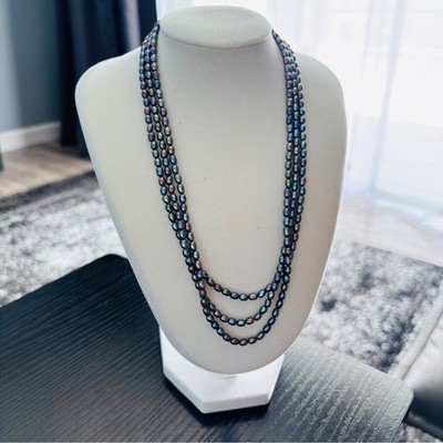 Multi Strand Peacock Pearl Necklace Blue Green Iridescent 18 