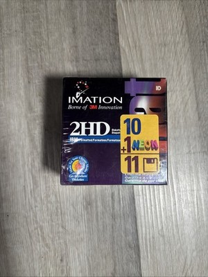 Imation 3.5 (3 1/2) Inch 1.44 MB Floppy Disks Box of 10+1 Neon NEW SEALED