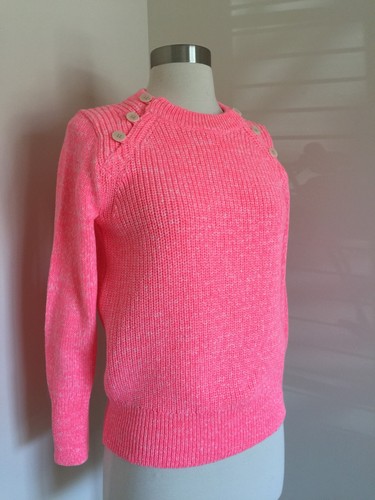 Neu mit Etikett JCREW strukturierter Pullover Anker Knopf bunt pink neon XXS G0248 AUSVERKAUFT - Bild 3 von 10