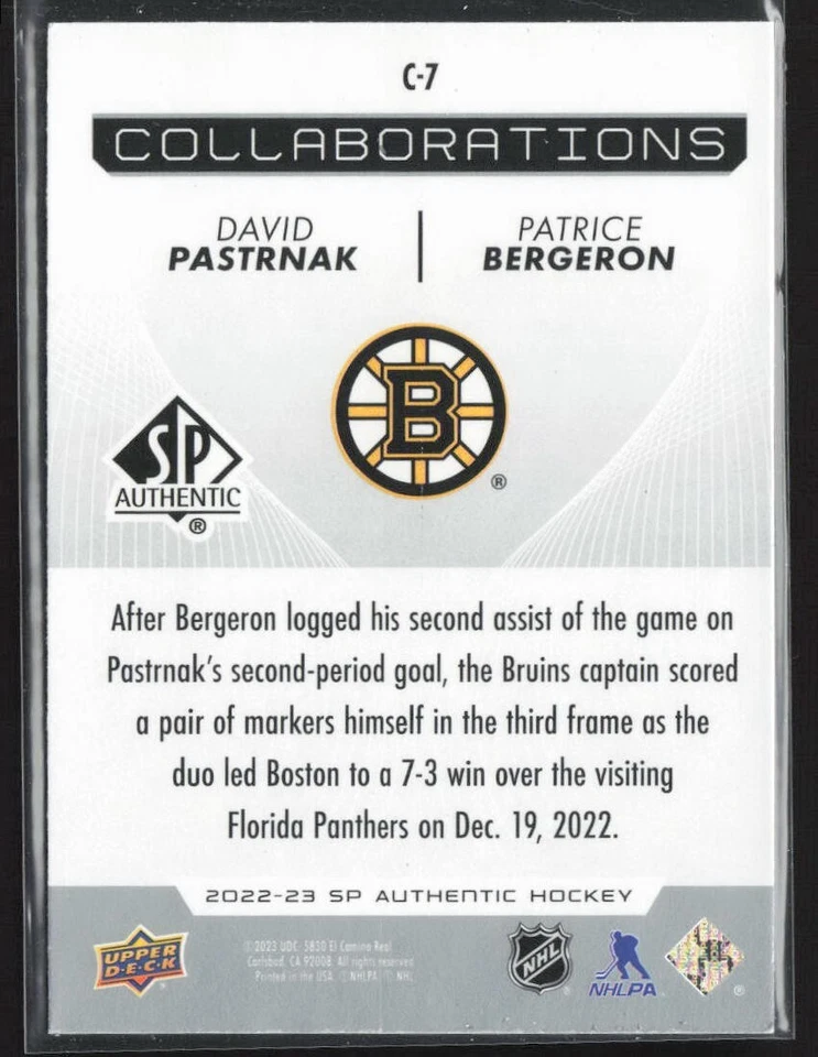 David Pastrnak, Patrice Bergeron 2022-23 SP Authentic Collaborations #C-7 Bruins - Image 2 of 3