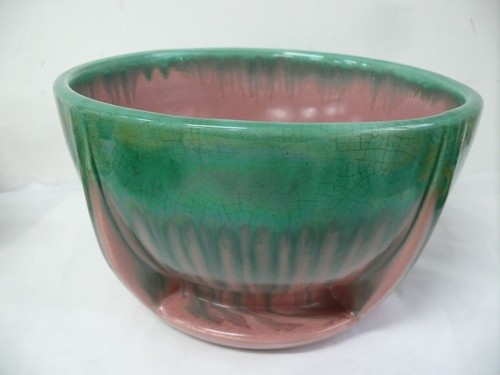MELROSE AUSTRALIAN POTTERY ART DECO DRIP GLAZE CERAMIC FRUIT BOWL STUDIO CERAMIC